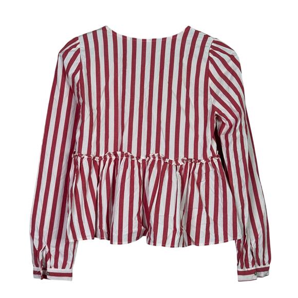 Zara striped Long Sleeve Peplum Fitted Bodice Lightweight Blouse S Red White - Picture 13 of 15